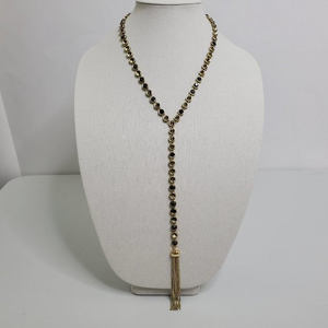 Rhinestone Necklace Black Gold Tone Drop Dangle‎ Lo